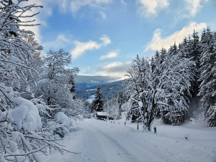 Verschneite Winterlandschaft und Wanderwege am Sonnberg im Pongau